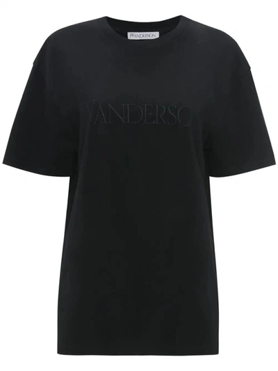 Shop Jw Anderson J.w. Anderson Logo-embroidered Cotton T-shirt In Black