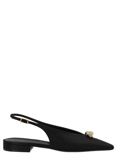 Lanvin Pointed Toe Black Satin Ballerinas With Slingback Design In Black
