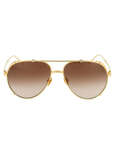 Shop Linda Farrow Sunglasses In Yellowgold/whitegold/mochagrad
