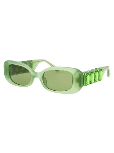 Shop Linda Farrow Sunglasses In Green/greencrytal/green