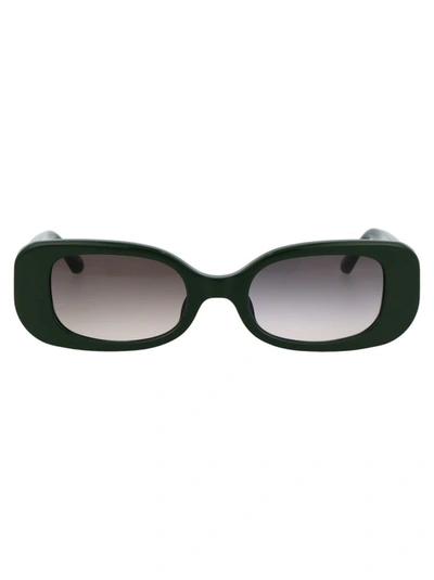 Shop Linda Farrow Sunglasses In Forestgreen/lightgold/greygrad