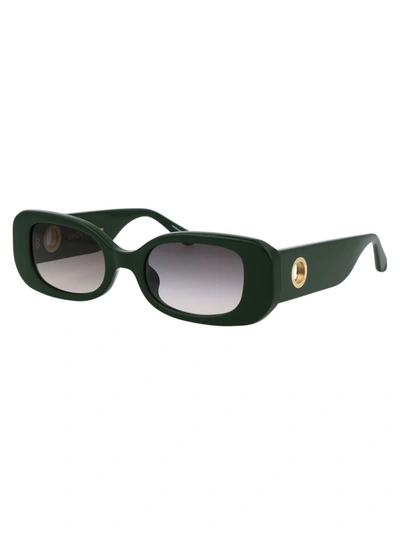 Linda Farrow Lola Rectangle Frame Sunglasses In Forestgreen/lightgold/greygrad