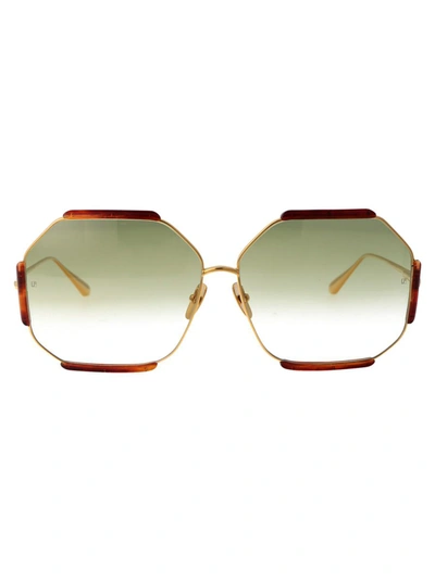 Shop Linda Farrow Sunglasses In Yellowgold/honeyt-shell/greengrad