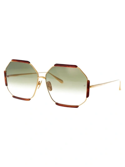 Shop Linda Farrow Sunglasses In Yellowgold/honeyt-shell/greengrad