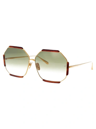 Linda Farrow Margot Oversize-frame Sunglasses In Yellowgold/honeyt-shell/greengrad