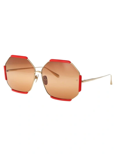 Shop Linda Farrow Sunglasses In Lightgold/teracotta/orangegrad