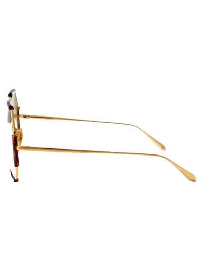 Shop Linda Farrow Sunglasses In Yellowgold/honeyt-shell/greengrad