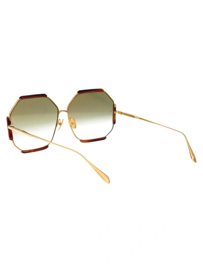 Shop Linda Farrow Sunglasses In Yellowgold/honeyt-shell/greengrad