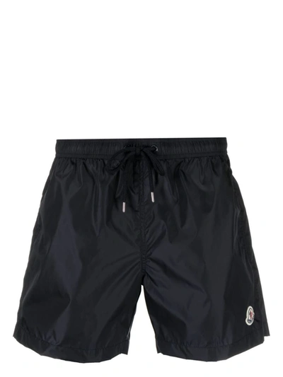 Shop Moncler Logo-patch Drawstring Swim Shorts In Navy