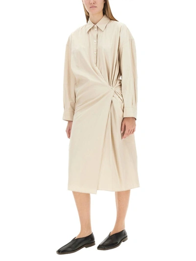 Shop Lemaire Twisted Classic Collar Dress In Ivory