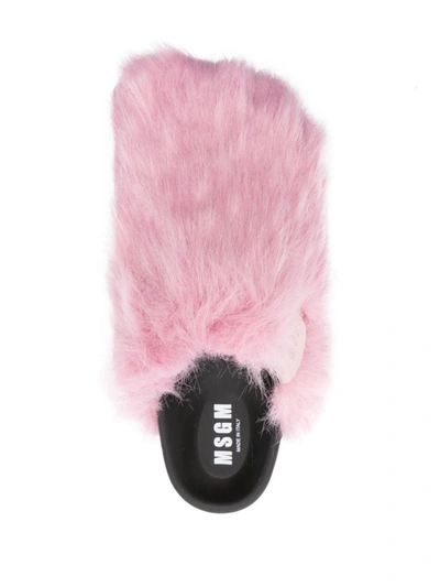 Shop Msgm Logo-patch Brushed Leather Mules In Pink