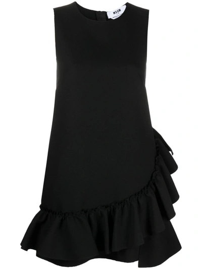 Shop Msgm Ruffled Sleeveless Minidress In Black