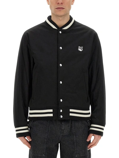 Shop Maison Kitsuné Bomber Jacket With Logo In Black