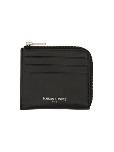 Shop Maison Kitsuné Card Holder With Logo In Black