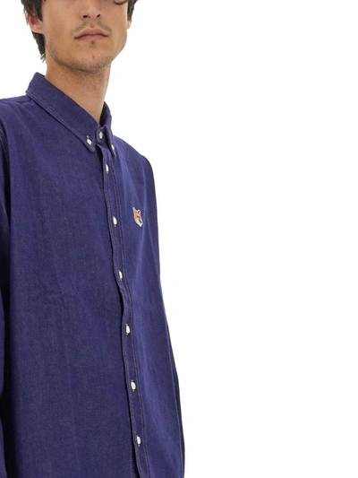 Shop Maison Kitsuné Shirt With Logo Patch In Blue