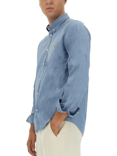 Shop Maison Kitsuné Shirt With Logo In Azure