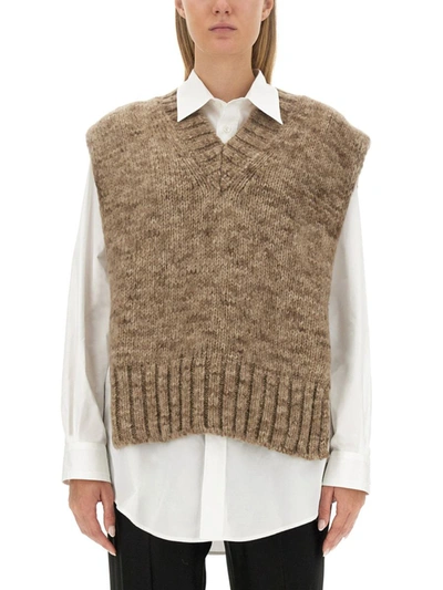 Shop Maison Margiela Knitted Vest In Brown