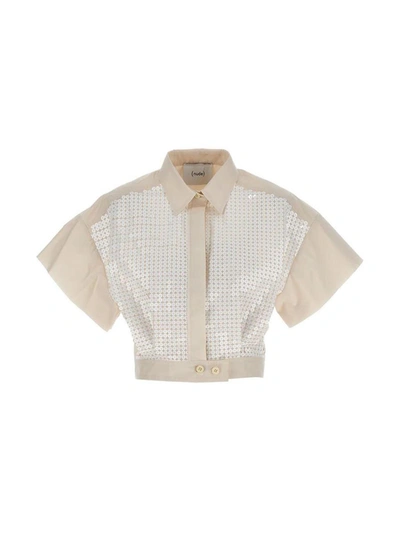 Shop Nude Sequin Cropped Shirt In White