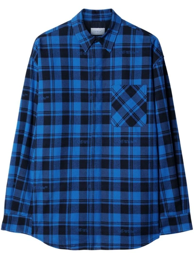 Shop Off-white Checked Flannel Shirt In Dark Blue