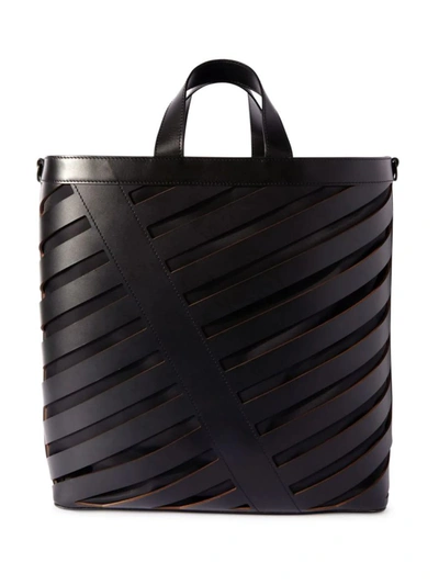 Shop Off-white Off White Diag Cut-out Leather Tote Bag In Black