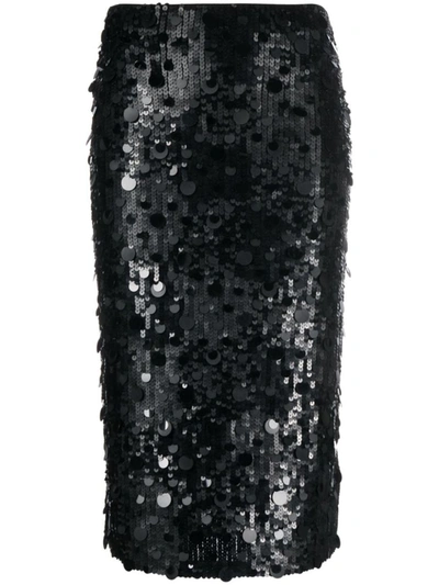 Shop P.a.r.o.s.h . Sequinned Midi Skirt In Black