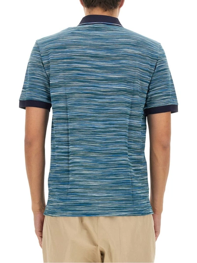 Shop Missoni Polo Shirt With Zig Zag Pattern In Azure