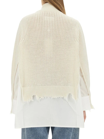 Shop Mm6 Maison Margiela Ribbed Cardigan With Zipper In White