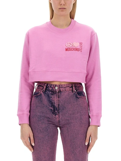 Shop Moschino Jeans Sweatshirt With Logo In Pink