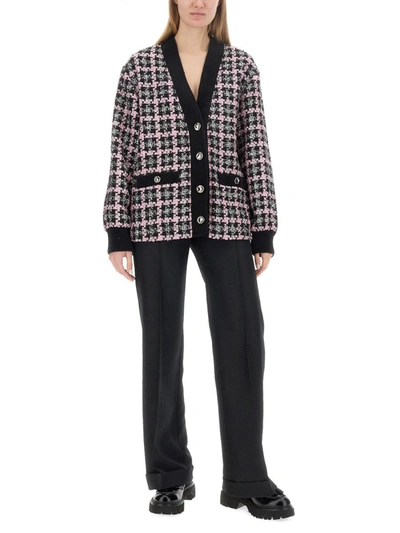 Shop Msgm "lurex Check Tweed" Cardigan In Multicolour