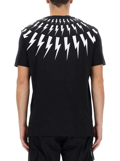 Shop Neil Barrett "fairisle Thunderbolt" T-shirt In Black