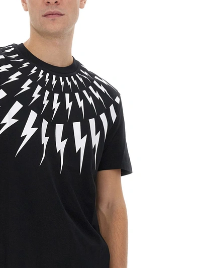 Shop Neil Barrett "fairisle Thunderbolt" T-shirt In Black