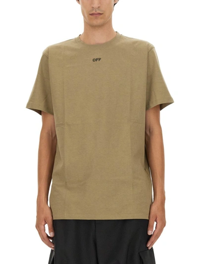 Shop Off-white T-shirt With Arrow Embroidery In Beige