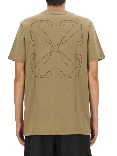 Shop Off-white T-shirt With Arrow Embroidery In Beige