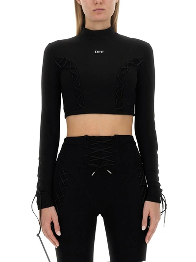 Off-white Laced Up Turtleneck Top In Multicolour