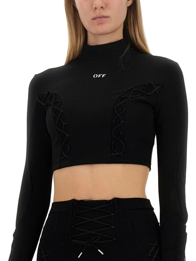 Off-white Laced Up Turtleneck Top In Multicolour