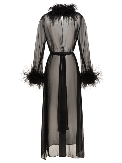 Shop Oseree Oséree Feather Silk Dressing Gown In Black