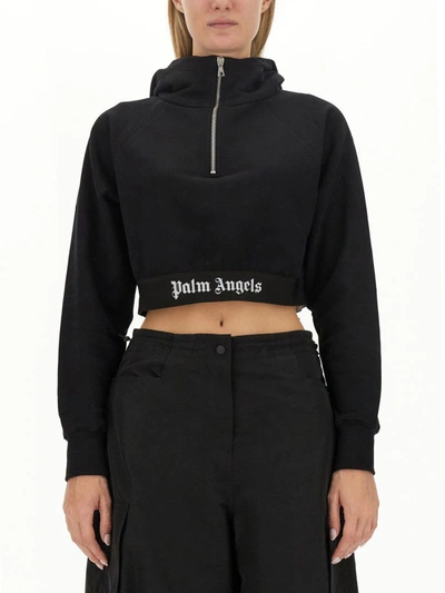 Shop Palm Angels Cropped Sweatshirt In Black