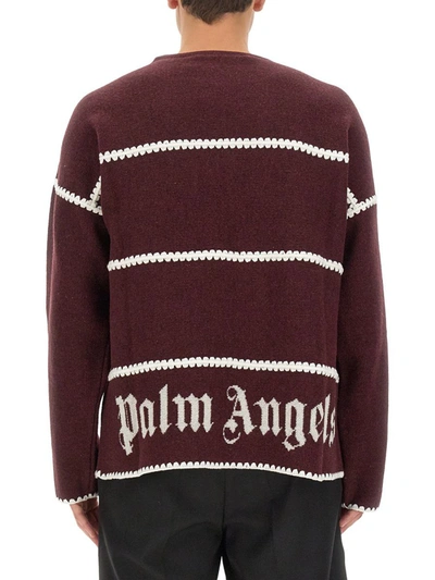 Shop Palm Angels Monogram Striped Sweater In Bordeaux