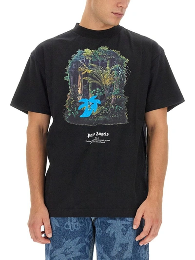 Shop Palm Angels T-shirt Hunting In The Forest In Black