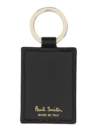 Paul Smith Striped Rectangular Leather Keychain In Multi