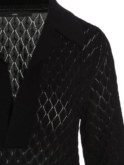 Sapio Diamond Pattern Knit Polo Shirt In Black