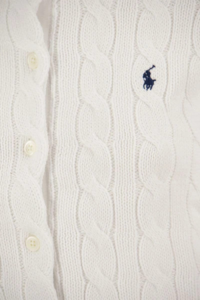 Shop Polo Ralph Lauren Plaited Cotton Cardigan In White