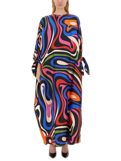 Shop Pucci Kaftan With Logo Print In Multicolour