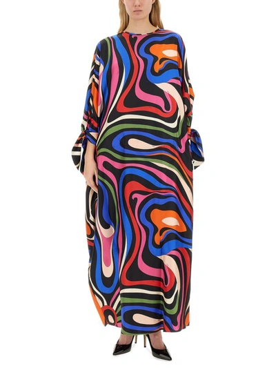 Shop Pucci Kaftan With Logo Print In Multicolour