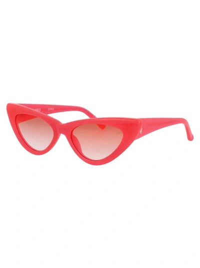 Attico X Linda Farrow Dora Sunglasses In Neonpink/silver/orangegrad
