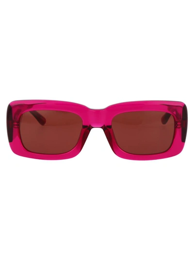 Shop Attico The  Sunglasses In Maroon/silver/red