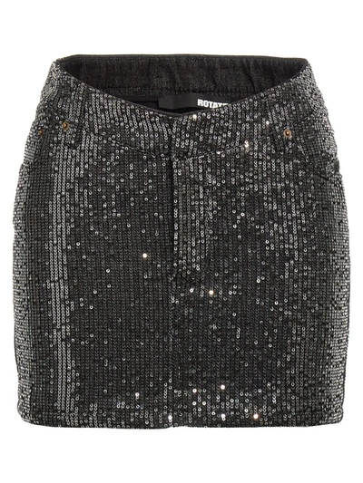 Shop Rotate Birger Christensen Rotate Sequin Denim Skirt In Black