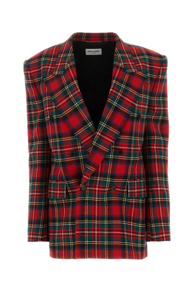 Shop Saint Laurent Jackets And Vests In Checked