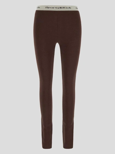 Shop Sporty And Rich Sporty & Rich Logo Waistband Leggins In Brown