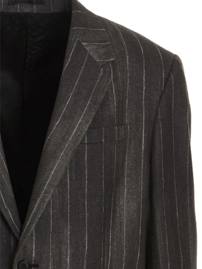 Shop Versace 'croc Pinstripe' Blazer Jacket In Gray